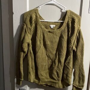 American Eagle Outfitters Green Crew Neck Sweater with Ribbed Texture